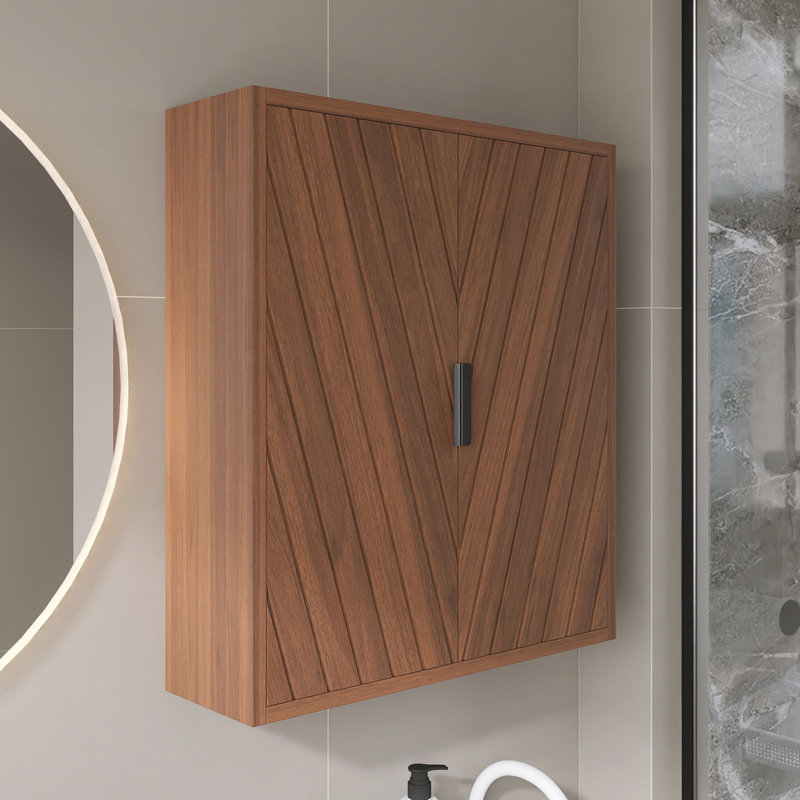 Armoire de salle de bain murale rayée avec portes et tablette, poignées en métal pour la salle de bain, la cuisine, la salle de lavage