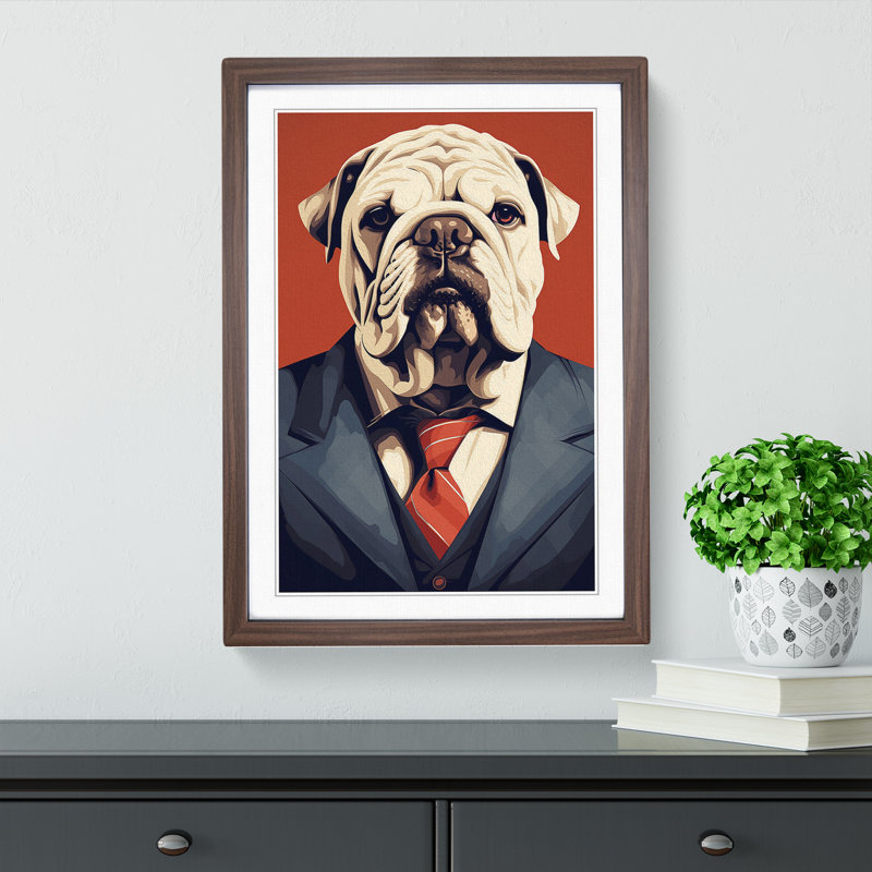 British Bulldog Minimalism No.2 - Single Picture Frame Print on Wood, Walnut Framed, 46cm H x 34cm W x 2cm D