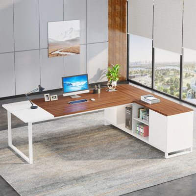 Elishia L-Shaped Executive Desk with Storage Cabinet