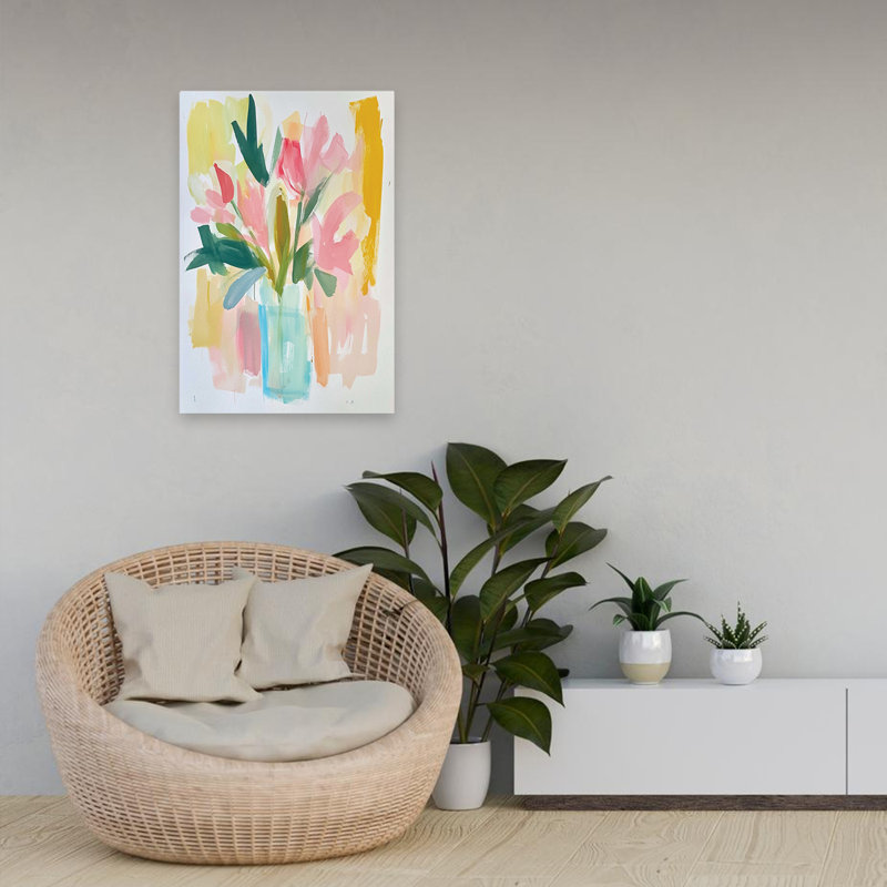 A Wash of Spring - Art contemporain abstrait floral moderne aux couleurs vives, H 24 po x l 16 po