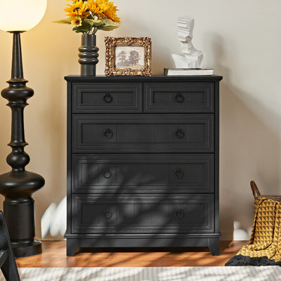 Farmhouse 5 Drawer Dresser For Bedroom, 33.2" Tall Small Dressers & Chest Of Drawers, Rustic Wood Dresser With Metal Handle, Storage Organizer Closet