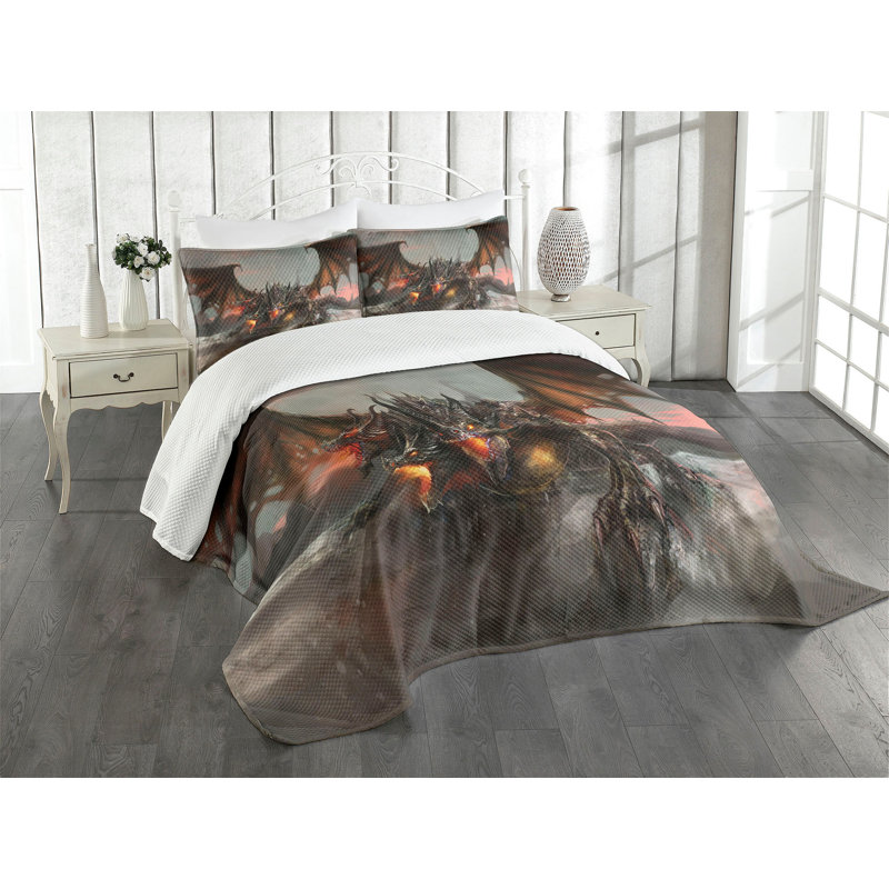 Ambesonne Gothic Bedspread Dragon, Queen Bedspread + 2 Standard Shams