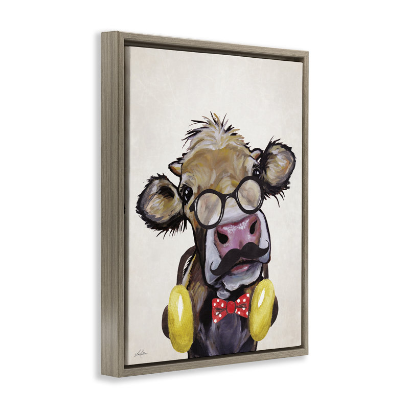 Hipster Cow & Headphones, Cadre flottant orme Montalcino, H 21 po x l 17 po