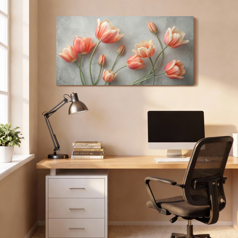 Tulipe, art floral, impression sur toile tendue sur toile, ensemble de 1, H 24 po x l 48 po