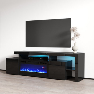 TV Stand for TVs up to 85"" with Electric Fireplace Included -  Meble Furniture, INFERNO-BLEF-BLACK