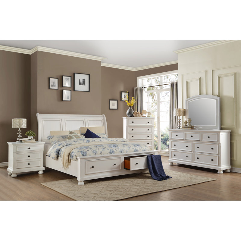 Tynemouth Sleigh Storage Bed, Queen, White Sand Through