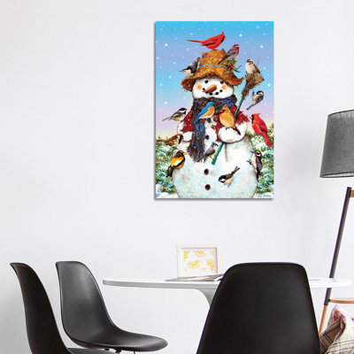 Birds And Snowman - Wrapped Canvas Print