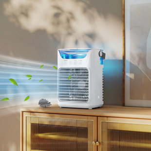 Portable Air Conditioner, 4-in-1 Mini Air Cooler with 3 Wind Speed, 2 Cool Mist, RGB 7 LED Light, 2-6H Timer, Personal Cooling Fan for Home, Office, Bedroom