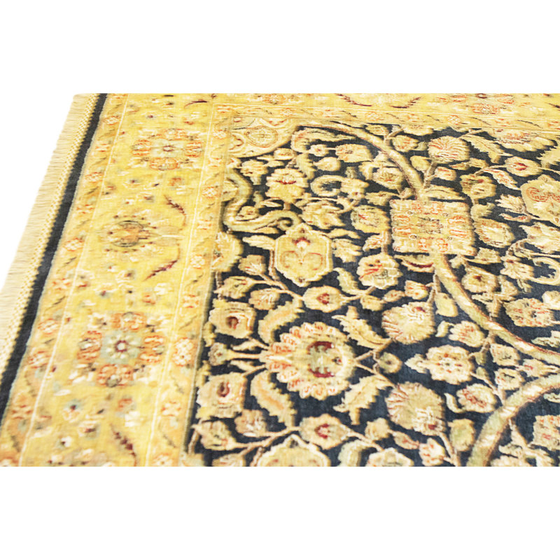 Tapis noir et doré de haute qualité noué à la main