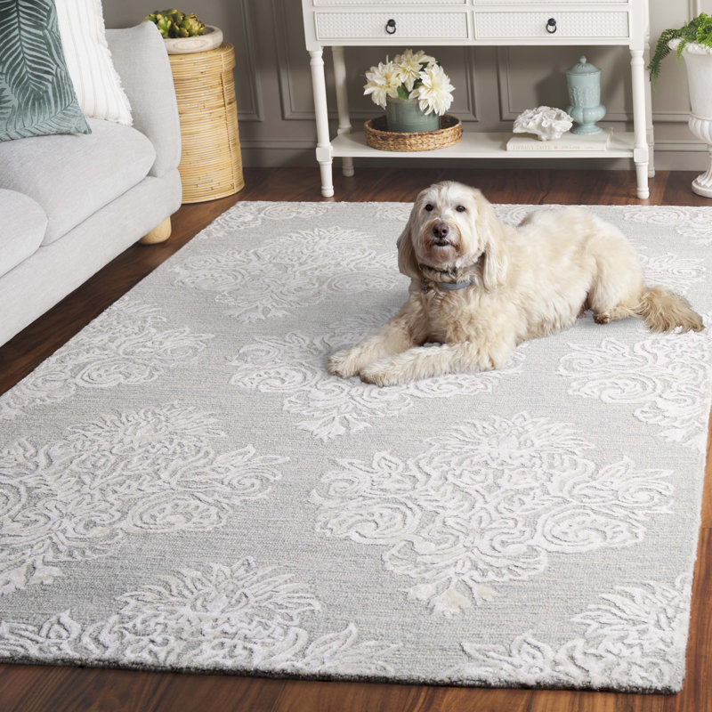 Connla 619 Hand Tufted Wool/Viscose/Cotton Damask Indoor Use Only Rug in Light Blue/Ivory, Rectangle 5' x 8'