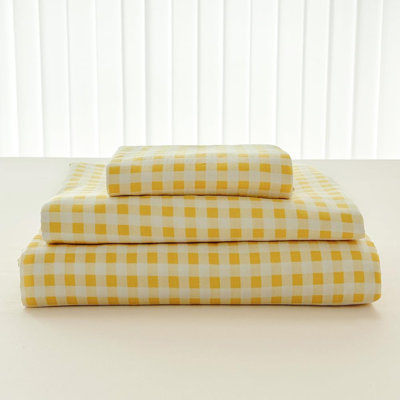 Ensemble de draps en vichy, microfibre prélavée ultra-douce