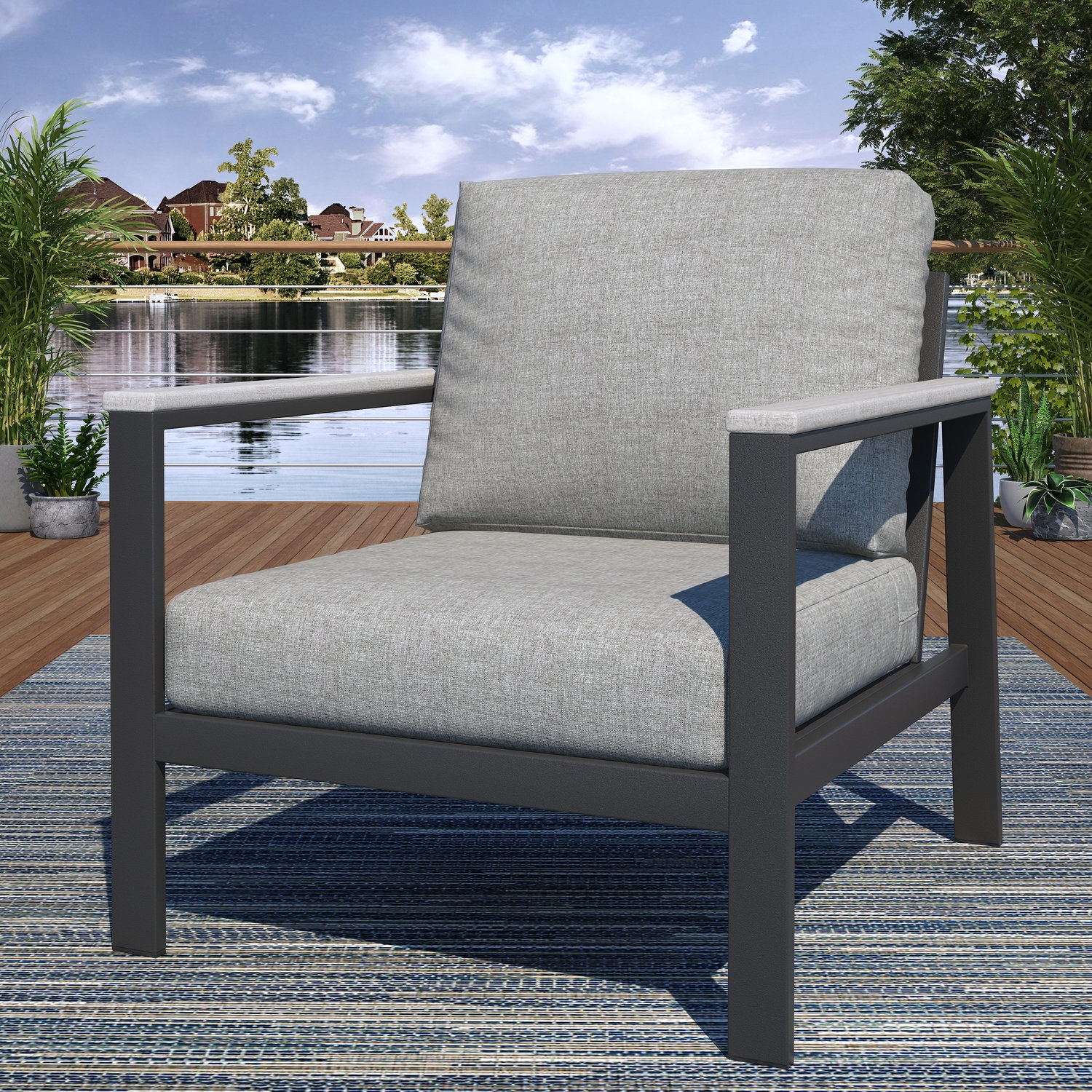 Townsend Sunbrella® Patio Lounge Chair, Sunbrella® Canvas Granite, Seashell, Yes