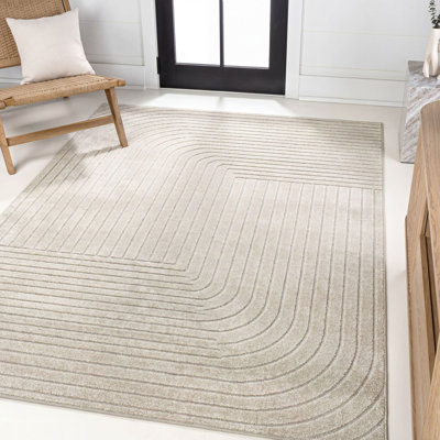 Odense High-Low Minimalist Angle Geometric Ivory/Cream Indoor/Outdoor Rug