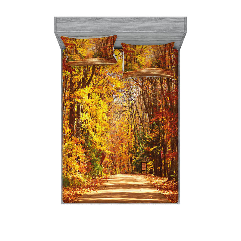 Drap-housse et coussin décoratif Ambesonne Fall Redwood Yellow Orange, Ensemble de draps pour très grand lit californien