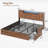 Farmhouse Bed Frame With Double Barn Door Storage Headboard Rustic Wooden Bed With 4 Drawers And Led Lights-903829569-872448972