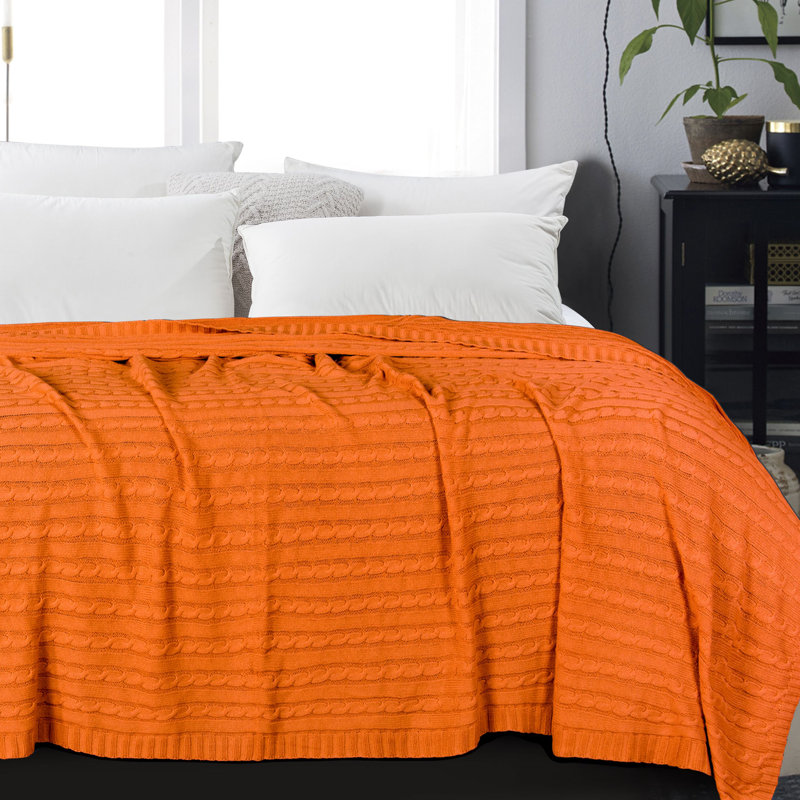 Couverture en coton tricoté , Orange, L 67 po x l 51 po