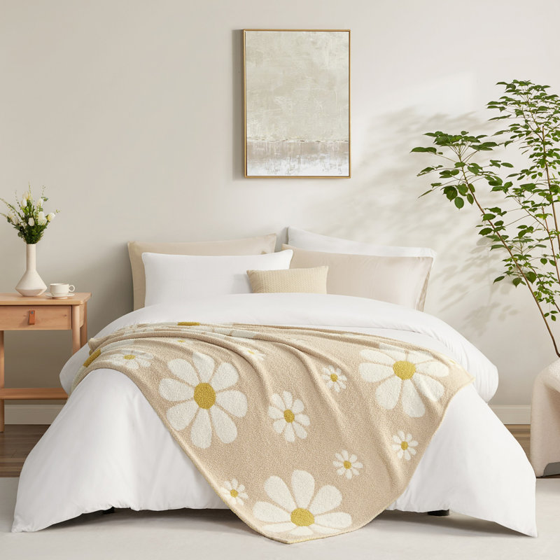 Jeté printemps en tricot floral 50 x 60 po, Beige