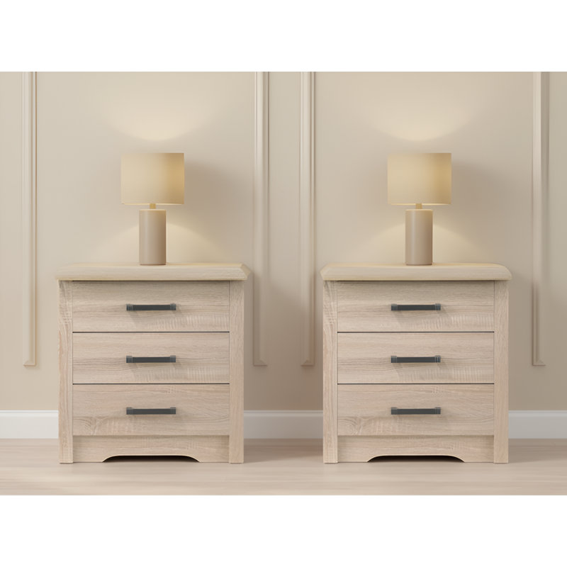 Saguenay Sandle Wood 3 Drawers Nightstand Set Of 2, Sandle Wood
