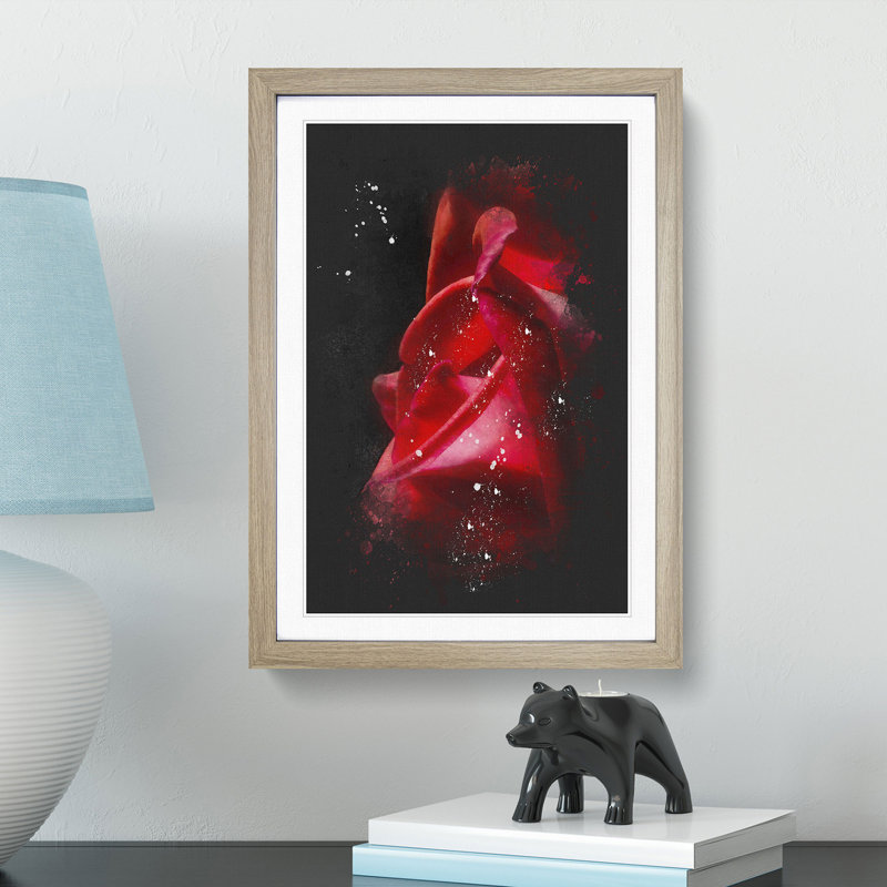 Petals of a Red Rose - Picture Frame Graphic Art Print, 63cm H x 45cm W x 2cm D, Oak Framed