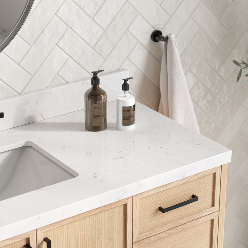 ARIEL Kelly 54 Single Sink Bathroom Vanity with Carrara Quartz Top, Oak