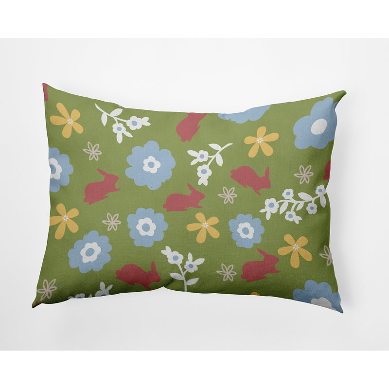 Floral Reversible Throw Pillow, Green