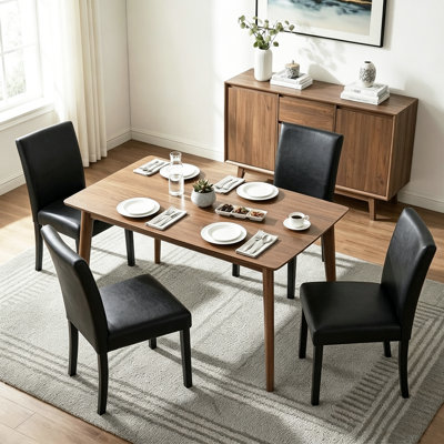 Set of 4 Parsons Dining Chairs, Faux Leather Upholstered Modern Side Chairs with Solid Wood Legs for Kitchen, Living Room, Restaurant