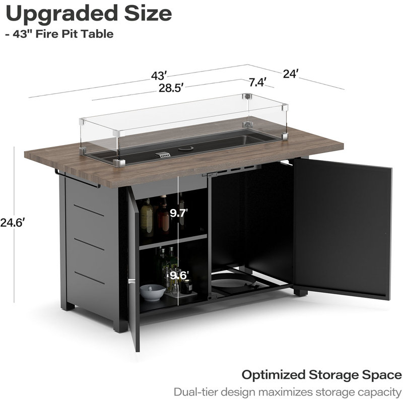 Table de foyer d'extérieur au propane 55 000 BTU l 43 po x P 24 po Underclift