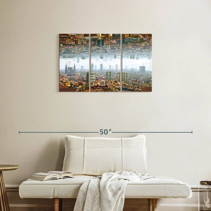 Paysage double de Barcelone, H 20 po x l 33 po