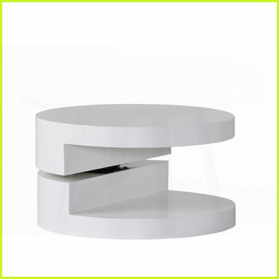 Table basse moderne rotative blanche ultra brillante avec rangement dissimulé - peu encombrante pour le salon