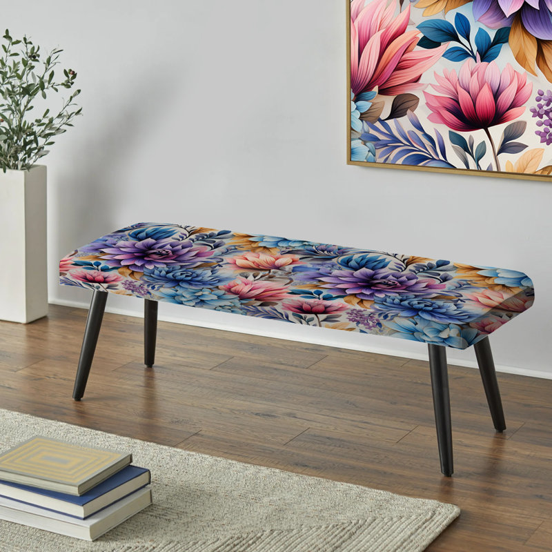 «Mayol Watercolor Damask Dream» - Banc rembourré floral noir
