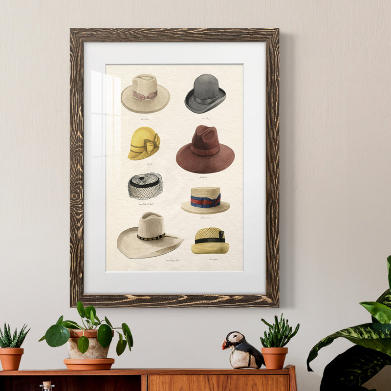 Vintage Hats II - encadré, impression, Noyer, H 24 po x l 20 po x P 1 po