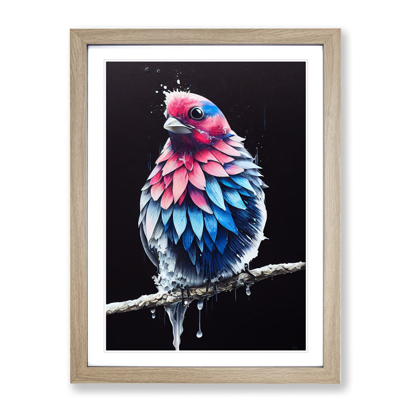 Bird Paint Drips No.4 - Wall Art, White, 46cm H x 34cm W x 2cm D, Oak