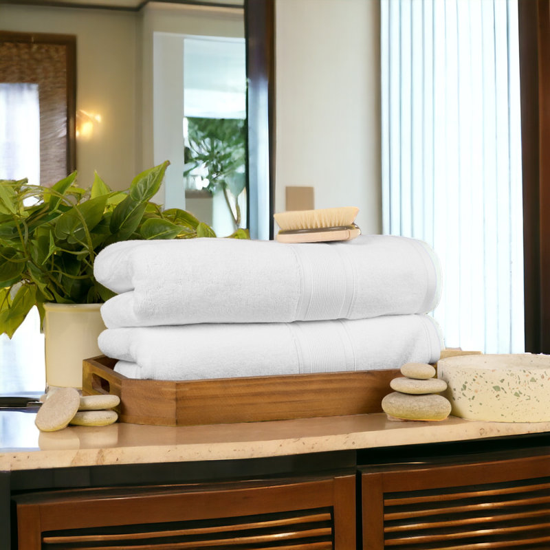  Bath Towels, White, Set Of 2, White
