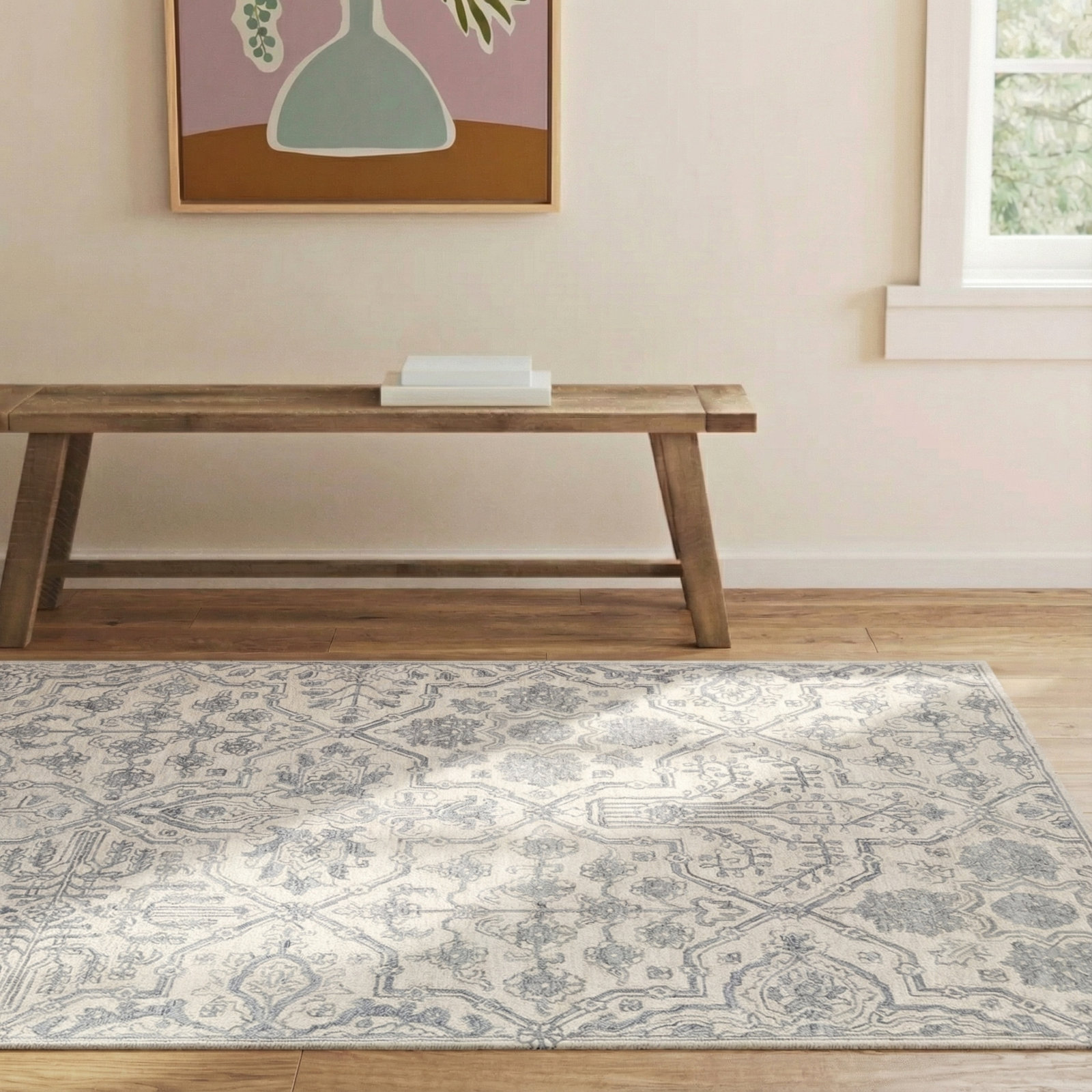 Cece Gray Hand-Tufted Wool Floral Rug, Rectangle 5' x 8'