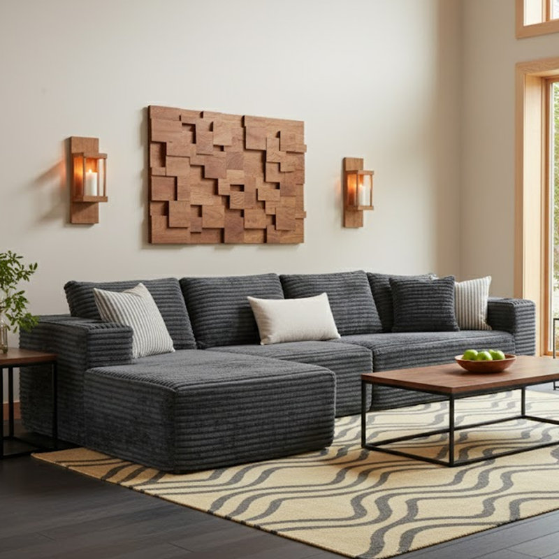 Canapé modulaire en velours côtelé de 106 po avec canapé convertible moderne en L et méridienne, Gris