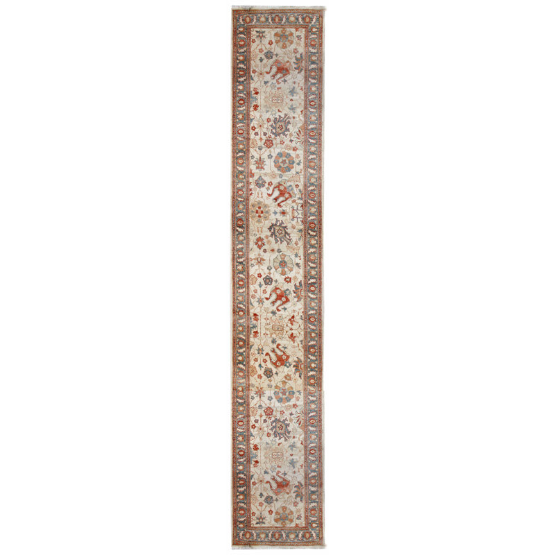 Agra One-of-a-Kind 2'8" x 17'11" New Age Area Rug in Ivory/Celedon