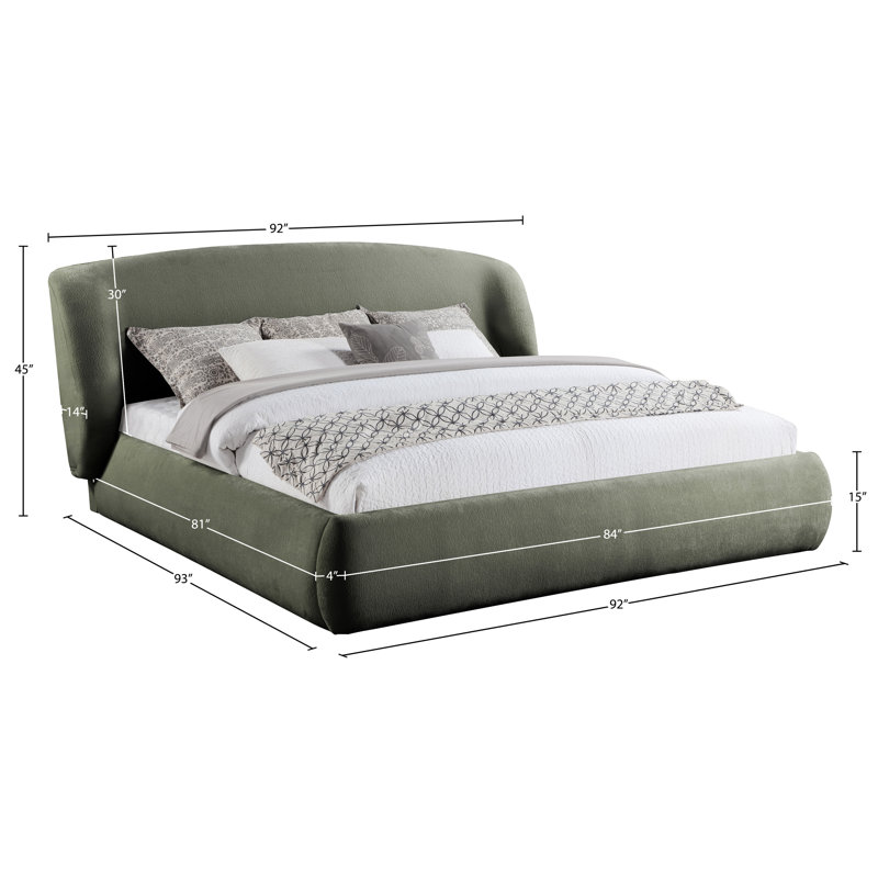 Lit tapissier Sandro, Tissu chenille vert, Très grand