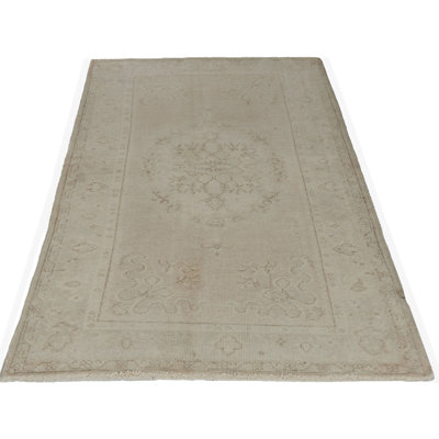 One-of-a-Kind 3'4" X 6'2" 1940s Wool Area Rug in Pale Tan