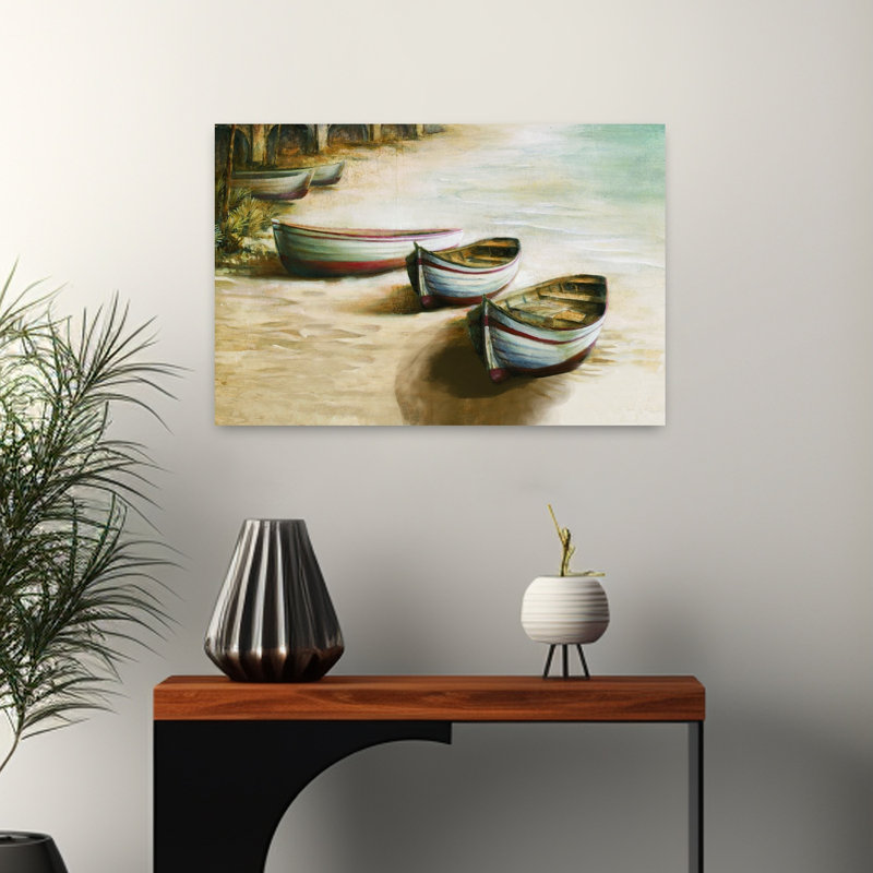 Rowboats Waiting Abstract Coastal Wall Art Print, 40.64cm H x 60.96cm W