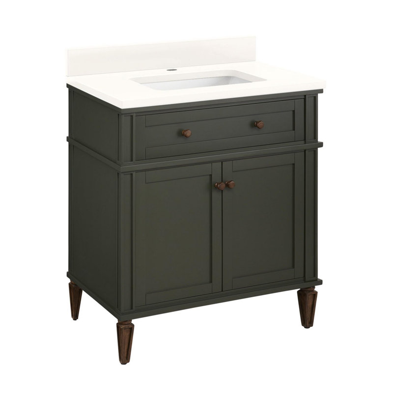 30" Elmdale Vanity for Rectangular Undermount Sink, Dark Olive Green, Arctic White Quartz, Single