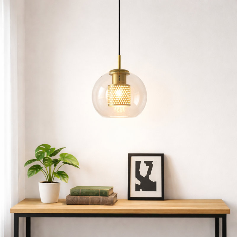 Pendant 1- light E27 Kitchen - Modern gold shade hanging lamp with glass ball without bulb