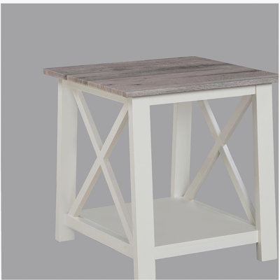 Blanc, brun, ensemble de table basse 3 pièces, table basse rectangulaire et deux tables de bout carrées assorties, salon, meubles en bois