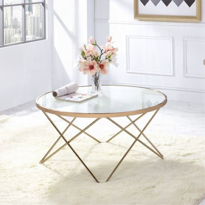 Table basse 1pc avec cadre à finition champagne et plateau en verre givré de style Mid-Century