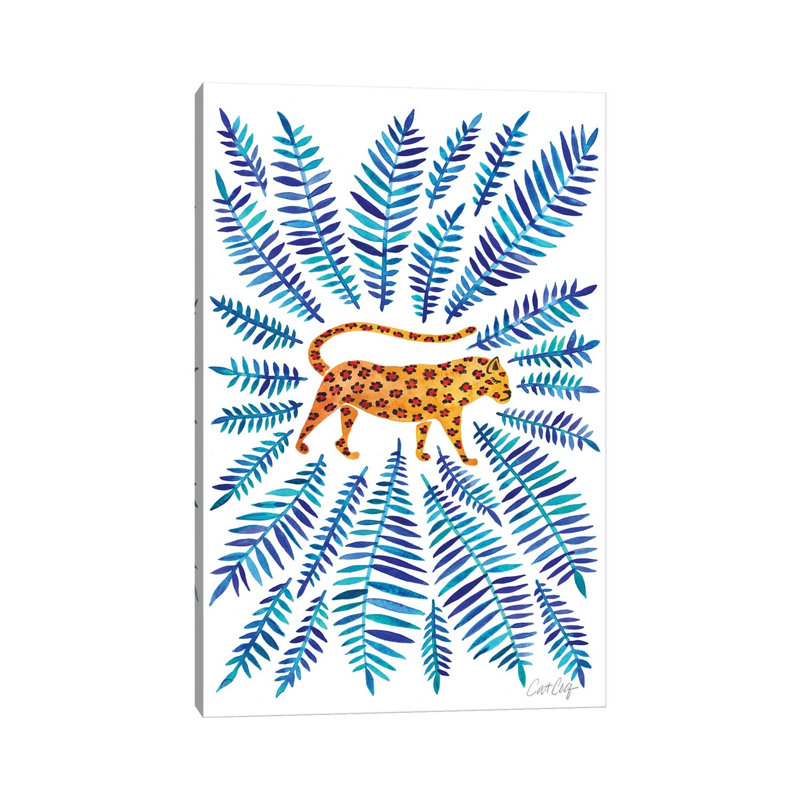 Jaguar, Blue Leaves by Cat Coquillette - Wrapped Canvas Print, 101.6cm H x 66.04cm W