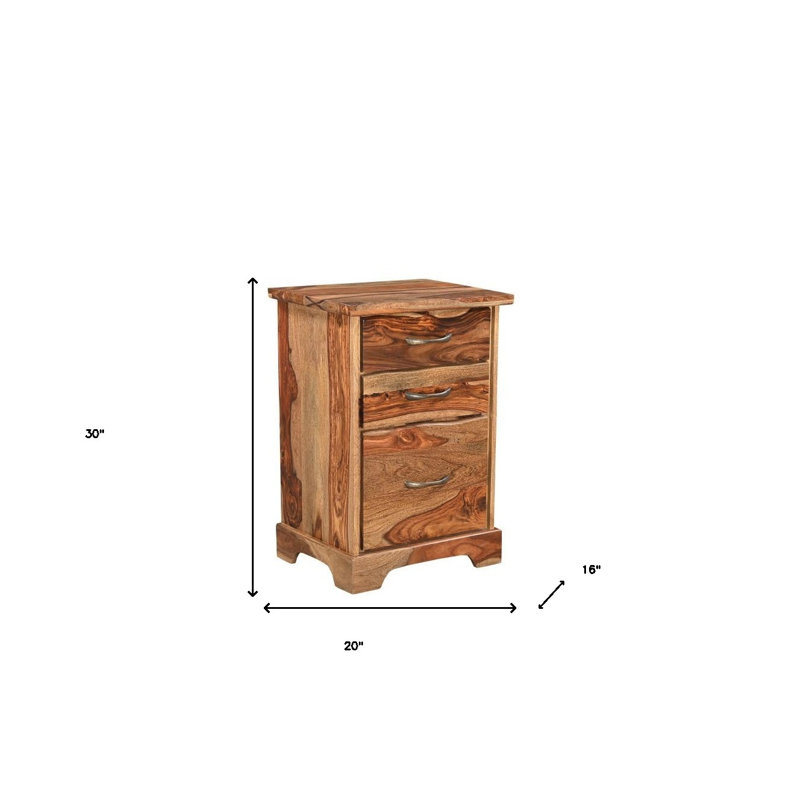30" Natural Solid Wood Three Drawers Filing Cabinet