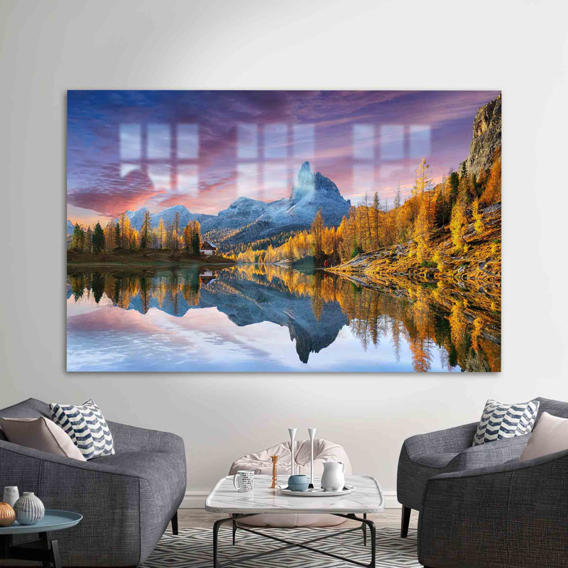 Automne, art mural en verre trempé inspiré de la Federa exsudant la tranquillité pour la maison_Rectangle