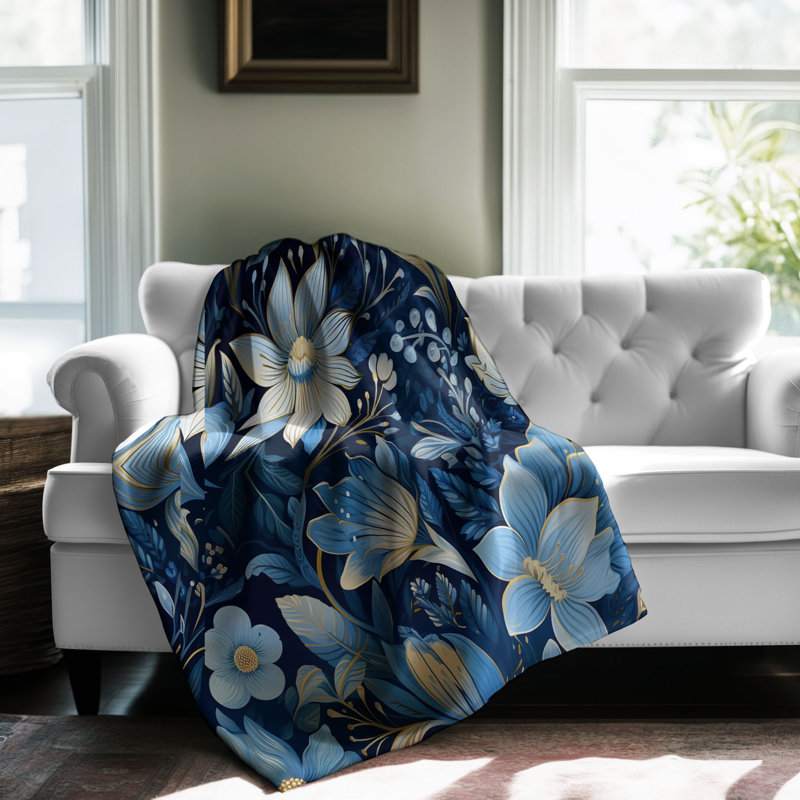 Indigo Blooms - 1 pièce Sherpa Premium, Lit simple