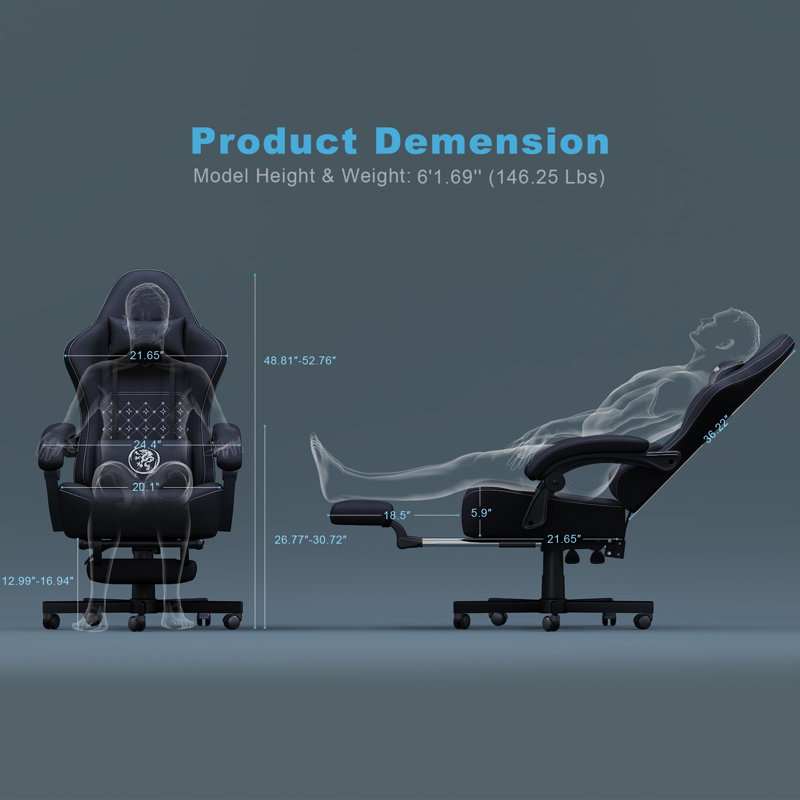 Adjustable Reclining Ergonomic Faux Leather Swiveling PC & Racing Game Chair Set Of 2, Black