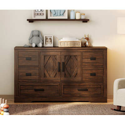 Laziza Modern Farmhouse Wooden Dresser With Adjustable-Shelf-Cabinet And 6 Drawers For Kids by Gracie Oaks
