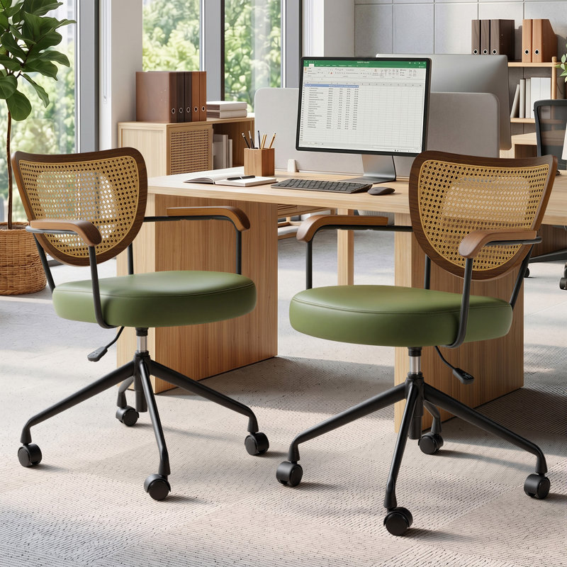 Ensemble de 2 chaises de bureau pivotantes et réglables en hauteur, de style Mid-Century moderne avec roulettes et accoudoirs